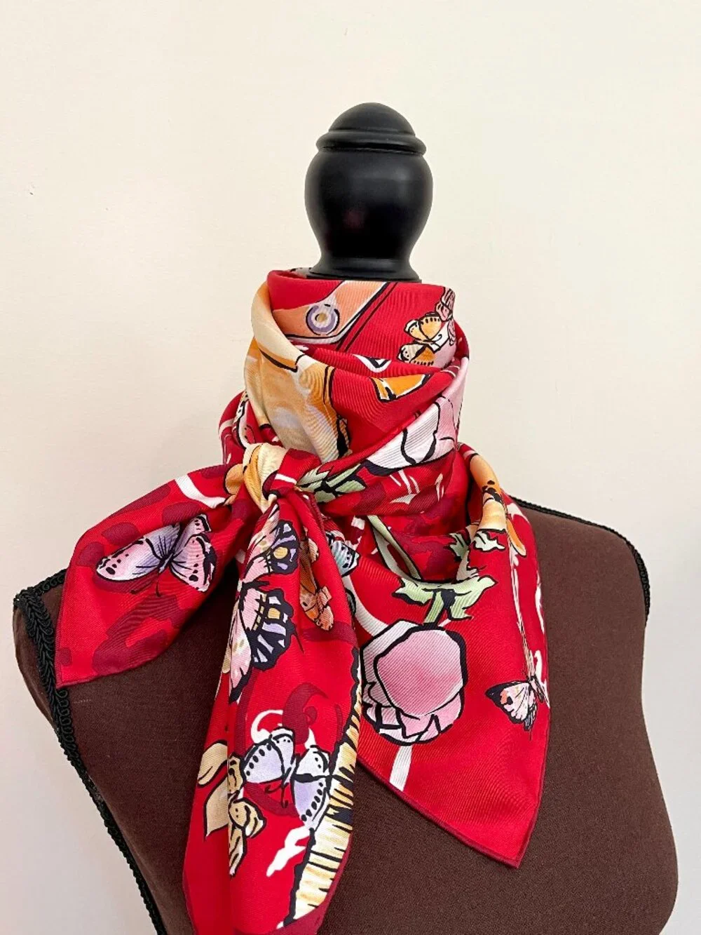 New Salvatore Ferragamo Icone Red Multicolor Silk Scarf